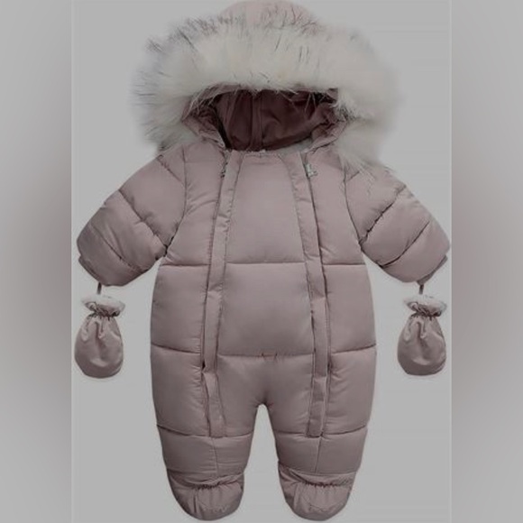 MurmurBear Unisex Baby Winter Snowsuit 9-12m, Mauve - Picture 1 of 1
